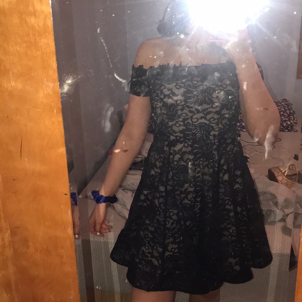 navy blue off shoulder formal dress